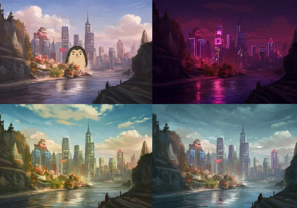 Original photo transformed into various AI art styles.