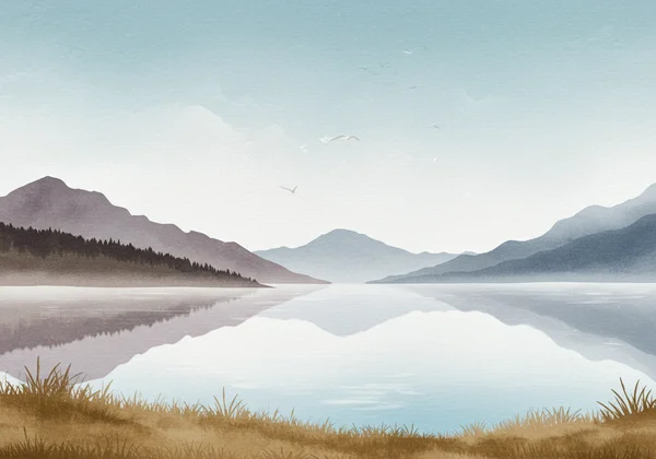 Landscape photo transformed into delicate watercolor painting