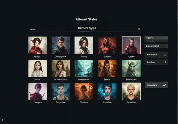Interface showing AI art style selection options