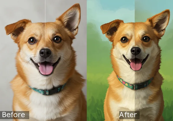 Before and after AI art transformation of a photo