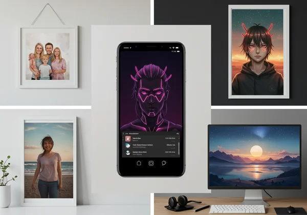 Examples of AI art used for gifts, social media, and decor