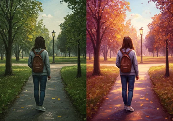 Before and after showing photo transformed into stunning AI art