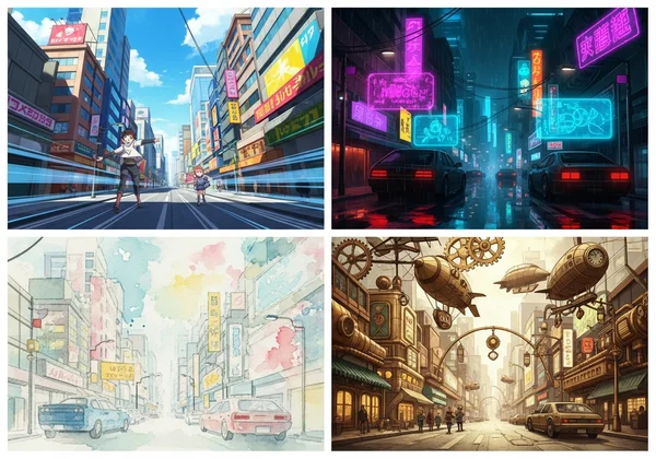 Collage of photos transformed into different AI art styles