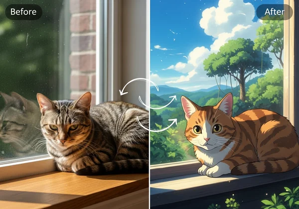 Photo transforming into art with AI style transfer