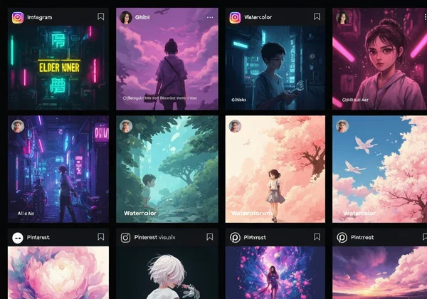Diverse AI art styles displayed on social media feeds