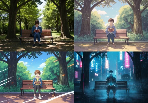 Single photo adapted into Ghibli, Anime, Cyberpunk styles