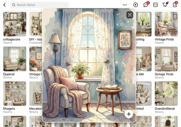 Watercolor AI art on a Pinterest aesthetic board