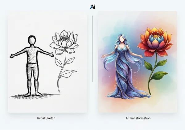 AI transforming a simple sketch into art