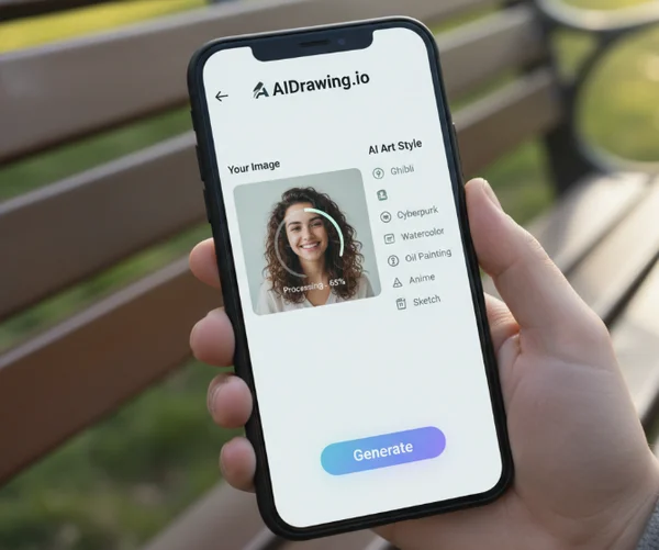 AIDrawing.io mobile interface with style options